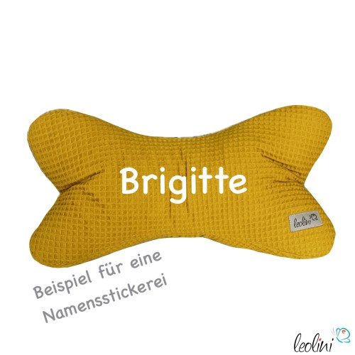 Leseknochen aus Waffelstoff | Nackenkissen SENFGELB | personalisierbar mit Name | handgemacht Leolini - 3