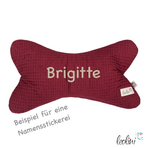 Leseknochen aus Waffelstoff | Nackenkissen BORDEAUX | personalisierbar mit Name | handgemacht Leolini - 3