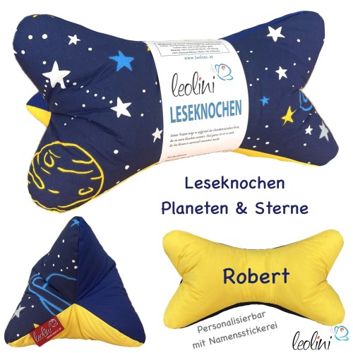 Leseknochen personalisierbar | Nackenkissen PLANETEN & STERNE | handgemacht Leolini - 5