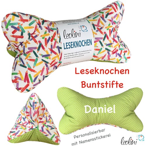 Leseknochen personalisierbar | Nackenkissen BUNTSTIFTE | handgemacht Leolini - 5