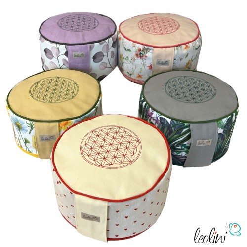 Yogakissen | Meditationskissen mit Stickerei Blume des Lebens handgemacht & personalisierbar mit Namen | SONNENBLUMEN Leolini - 