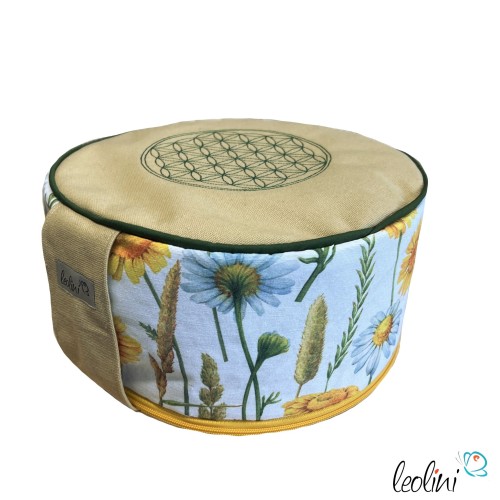 Yogakissen | Meditationskissen mit Stickerei Blume des Lebens handgemacht & personalisierbar mit Namen | SONNENBLUMEN Leolini - 