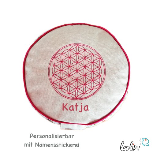 Yogakissen | Meditationskissen mit Stickerei Blume des Lebens handgemacht & personalisierbar mit Namen | BLUMENWIESE Leolini - 3