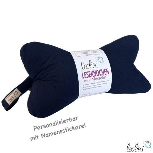 Leseknochen MUSSELIN Double Gauze | MARINE | personalisierbar mit Stickerei Leolini - 1