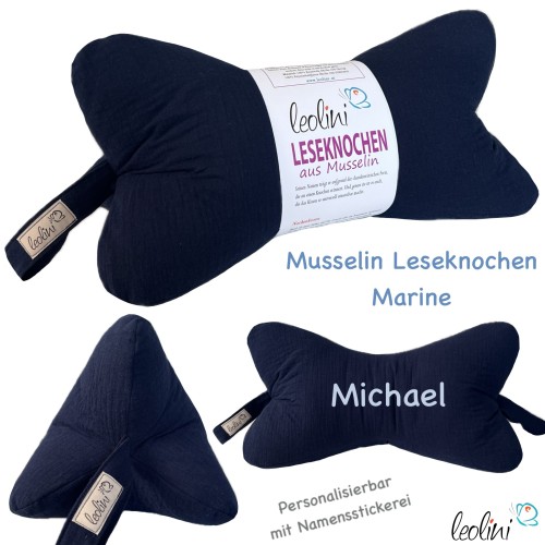 Leseknochen MUSSELIN Double Gauze | MARINE | personalisierbar mit Stickerei Leolini - 4