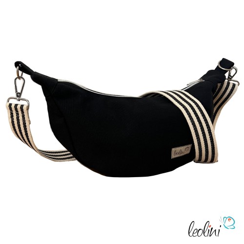 Moon Bag Luna | Halbmondtasche – Handgefertigte Schultertasche in Schwarz Leolini - 1