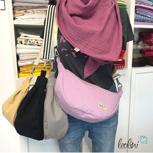 Moon Bag Luna 2.0 | Halbmondtasche SAND Canvas mit Lederimitat – Handgefertigte Schultertasche Leolini - 9
