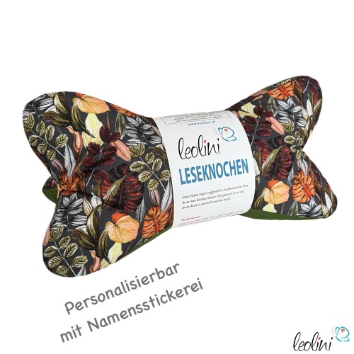 Leseknochen personalisierbar | Nackenkissen BLÄTTER | handgemacht Leolini - 1