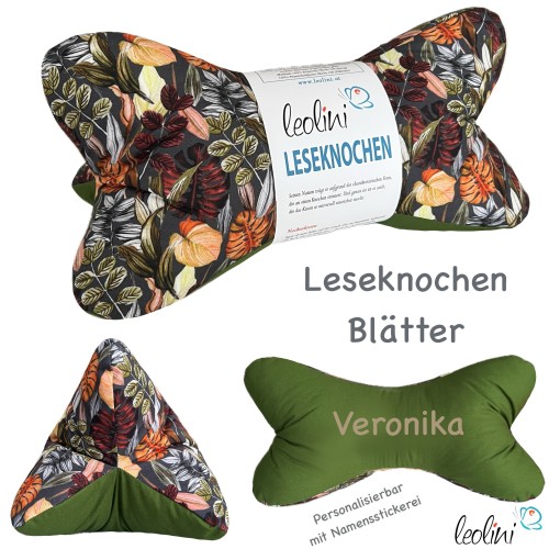 Leseknochen personalisierbar | Nackenkissen BLÄTTER | handgemacht Leolini - 5
