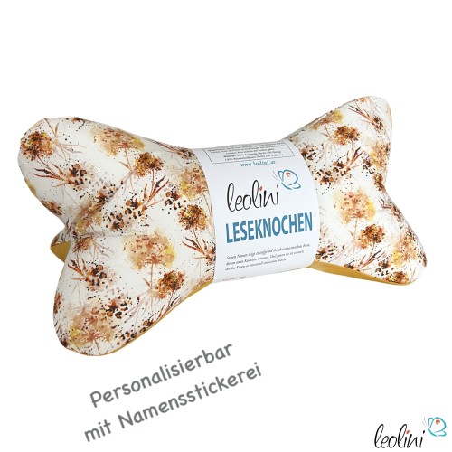 Leseknochen personalisierbar | Nackenkissen AQUARELL PUSTEBLUME | handgemacht Leolini - 1