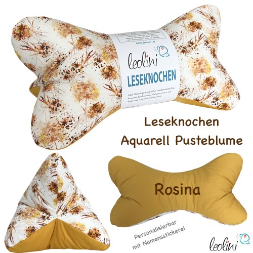 Leseknochen personalisierbar | Nackenkissen AQUARELL PUSTEBLUME | handgemacht Leolini - 6