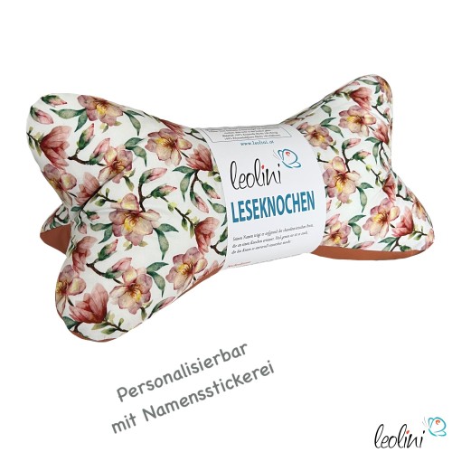 Leseknochen personalisierbar | Nackenkissen Magnolien | handgemacht Leolini - 1