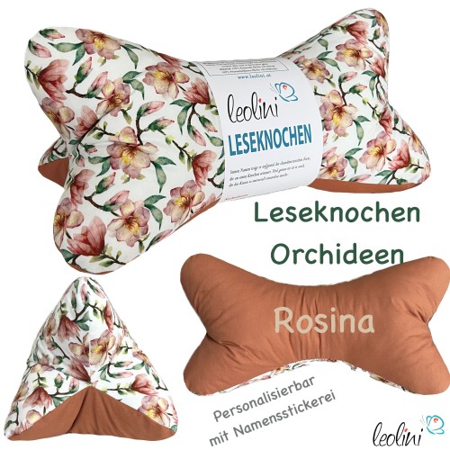 Leseknochen personalisierbar | Nackenkissen ORCHIDEEN | handgemacht Leolini - 6