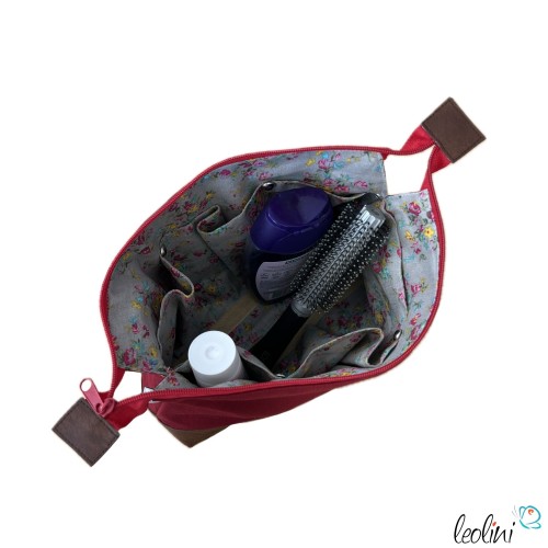 Große Kosmetiktasche | BLUME DES LEBENS bordeaux Kulturbeutel mit vielen Fächern  - 9