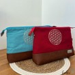 Große Kosmetiktasche | BLUME DES LEBENS bordeaux Kulturbeutel mit vielen Fächern  - 6