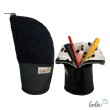 Stehendes Federmäppchen aus Bouclé | Schminktasche personalisierbar mit Namen | SCHWARZ | handgefertigt Leolini - 1