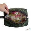 Großer Kulturbeutel aus Bouclé Stoff | Toiletttasche OLIV | handgefertigt  - 3