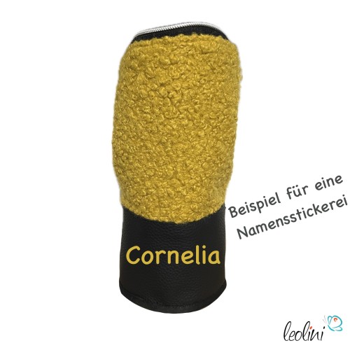Stehendes Federmäppchen aus Bouclé | Schminktasche personalisierbar mit Namen | SENF | handgefertigt Leolini - 2