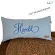 Kissen mit Namen aus Musselin | Namenskissen HELLBLAU | Kissen mit Stickerei Leolini - 1