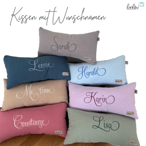 Kissen mit Namen aus Musselin | Namenskissen FLIEDER | Kissen mit Stickerei Leolini - 8