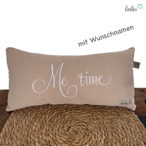 Kissen mit Namen aus Musselin | Namenskissen BEIGE | Kissen mit Stickerei Leolini - 1