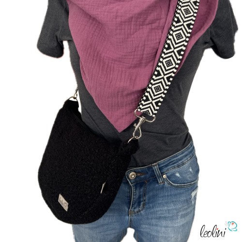 Bouclé Tasche Umhängetasche | Moonbag | Felltasche | handgefertigt in Schwarz Leolini - 4