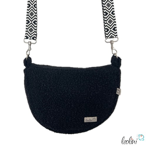 Bouclé Tasche Umhängetasche | Moonbag | Felltasche | handgefertigt in Schwarz Leolini - 2