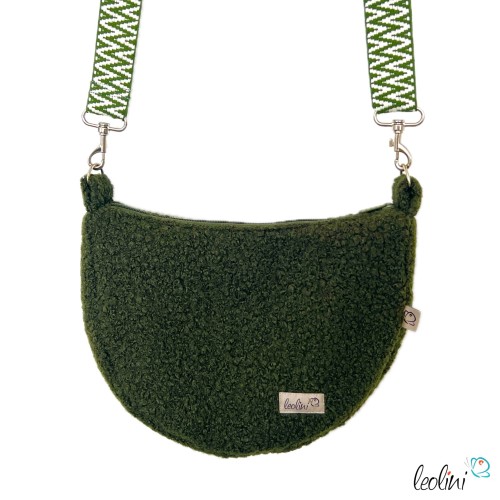 Bouclé Tasche Umhängetasche | Moonbag | Felltasche | handgefertigt in Oliv Leolini - 2