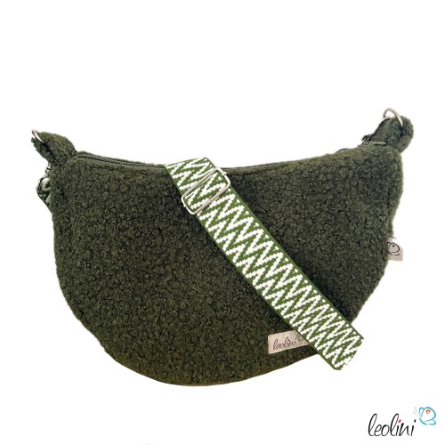Bouclé Tasche Umhängetasche | Moonbag | Felltasche | handgefertigt in Oliv Leolini - 3