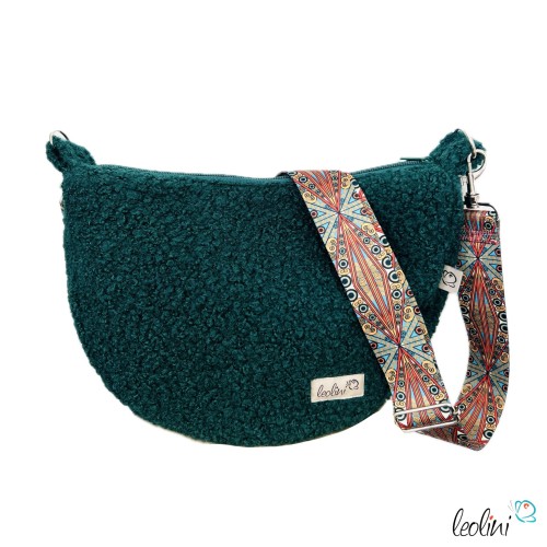Bouclé Tasche Umhängetasche | Moonbag | Felltasche | handgefertigt in Tannengrün Leolini - 2