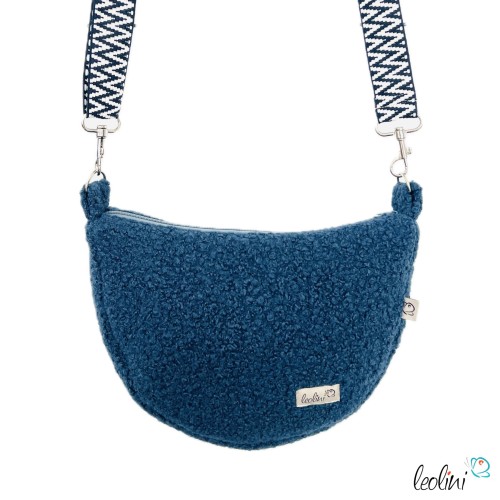 Bouclé Tasche Umhängetasche | Moonbag | Felltasche | handgefertigt in Jeansblau Leolini - 2
