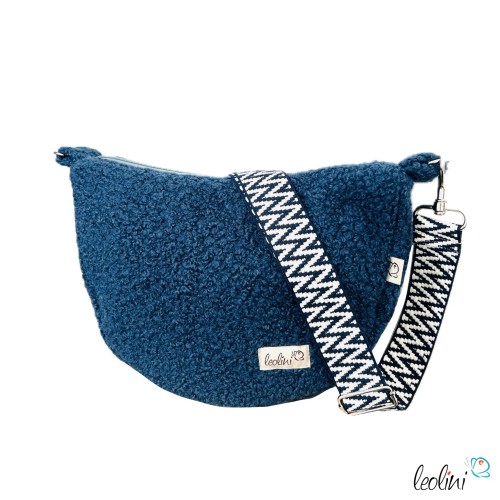 Bouclé Tasche Umhängetasche | Moonbag | Felltasche | handgefertigt in Jeansblau Leolini - 3