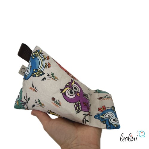Handysitzsack Handykissen| BUNTE EULEN (Limitierte Auflage Eigenkreation) aus Baumwolle | Stützkissen für Smartphone und Tablet 