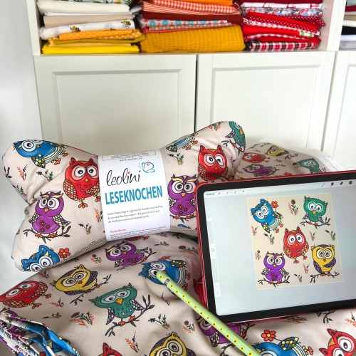 Handysitzsack Handykissen| BUNTE EULEN (Limitierte Auflage Eigenkreation) aus Baumwolle | Stützkissen für Smartphone und Tablet 