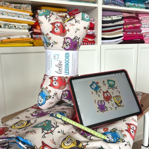 Handysitzsack Handykissen| BUNTE EULEN (Limitierte Auflage Eigenkreation) aus Baumwolle | Stützkissen für Smartphone und Tablet 