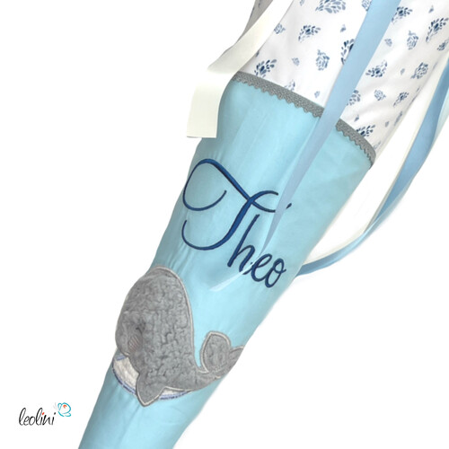 Schultüte Wal aus Stoff mit Name personalisierbar