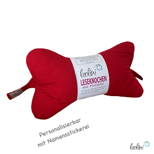Leseknochen MUSSELIN ROT Double Gauze | personalisierbar mit Stickerei -Musselin Leseknochen unifarben