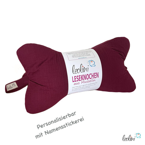 LeoliniLeseknochen MUSSELIN in BEERE  | personalisierbar mit Stickerei -Musselin Leseknochen unifarben