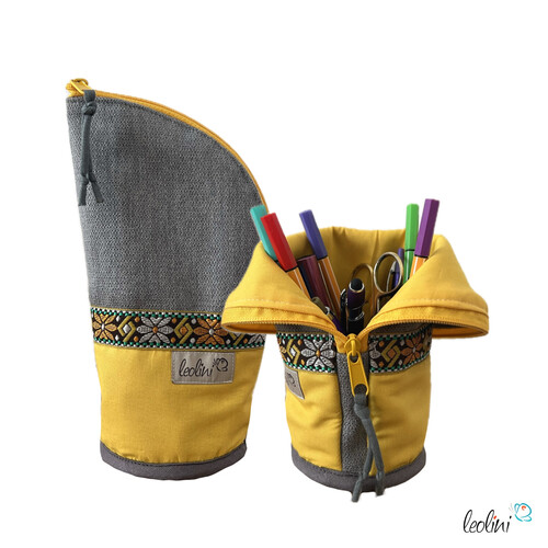 Stehende Stiftetasche Leo | Federpennal Federmäppchen BOHO GELB | personalisierbar