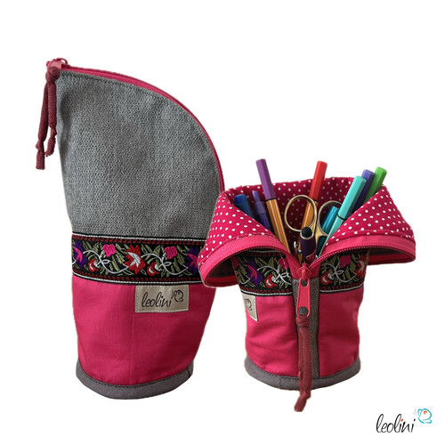 Stehende Stiftetasche Leo | Federpennal Federmäppchen BOHO PINK | personalisierbar