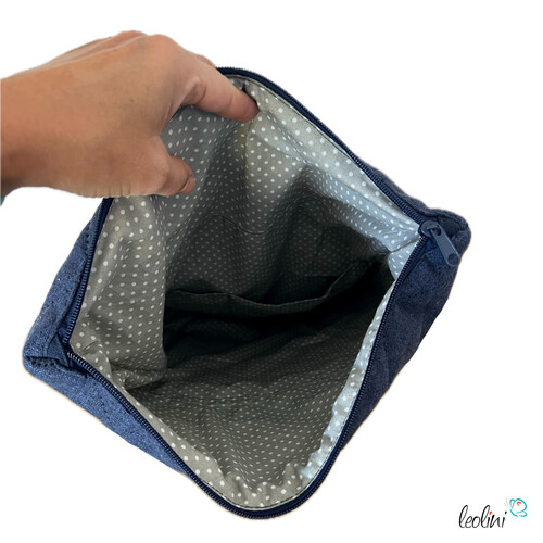 Foldover Tasche mit Blume des Lebens Stickerei | Dunkelblau | mit Außenfach