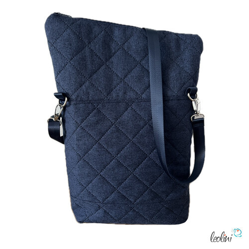 Foldover Tasche mit Blume des Lebens Stickerei | Dunkelblau | mit Außenfach