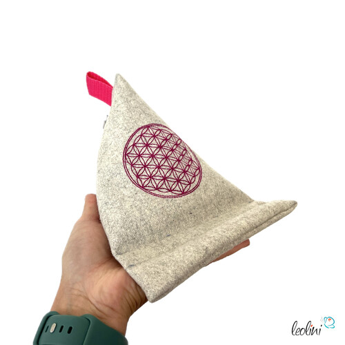Handysitzsack aus Walkloden mit echter Stickerei BLUME DES LEBENS (Limitierte Auflage)| Stützkissen für Smartphone und Tablet