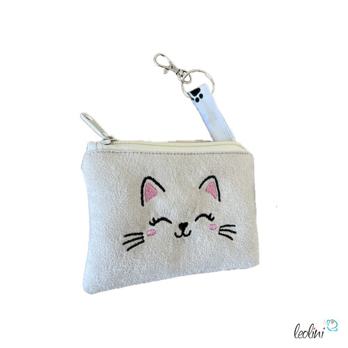 LeoliniSchlüsseltascherl mit Karabiner | Geldtasche mini | mit Stickerei KÄTZCHEN handgefertigtSchlüsseltascherl