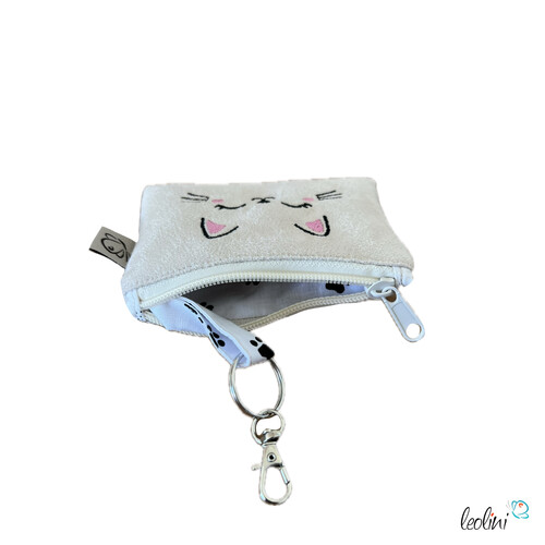 LeoliniSchlüsseltascherl mit Karabiner | Geldtasche mini | mit Stickerei KÄTZCHEN handgefertigtSchlüsseltascherl