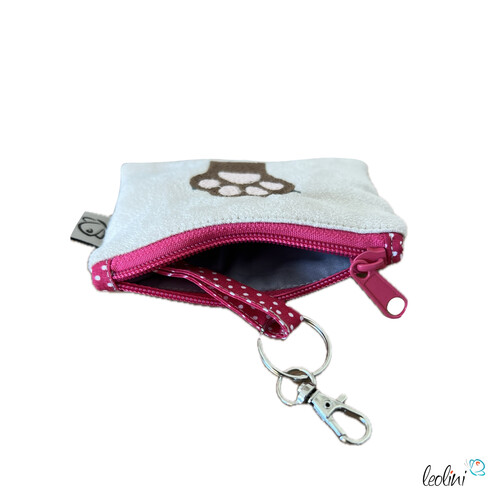 LeoliniSchlüsseltascherl mit Karabiner | Geldtasche mini | mit Stickerei PFOTEN handgefertigtSchlüsseltascherl