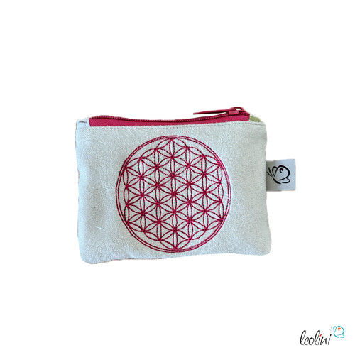 Schlüsseltascherl mit Karabiner BLUME DES LEBENS PINK | Geldtasche mini | mit Stickerei handgefertigt
