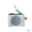 LeoliniSchlüsseltascherl mit Karabiner BLUME DES LEBENS BLAU | Geldtasche mini | mit Stickerei handgefertigtSchlüsseltascherl