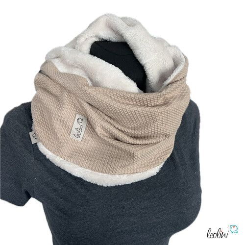 LeoliniHandgefertigter Damen Schlauchschal Loop – Beidseitig tragbar mit Wellnessfleece & Mini-Zopfmuster Jersey | BEIGETücher / Schals