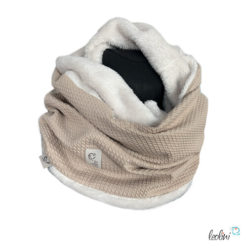 LeoliniHandgefertigter Damen Schlauchschal Loop – Beidseitig tragbar mit Wellnessfleece & Mini-Zopfmuster Jersey | BEIGETücher / Schals
